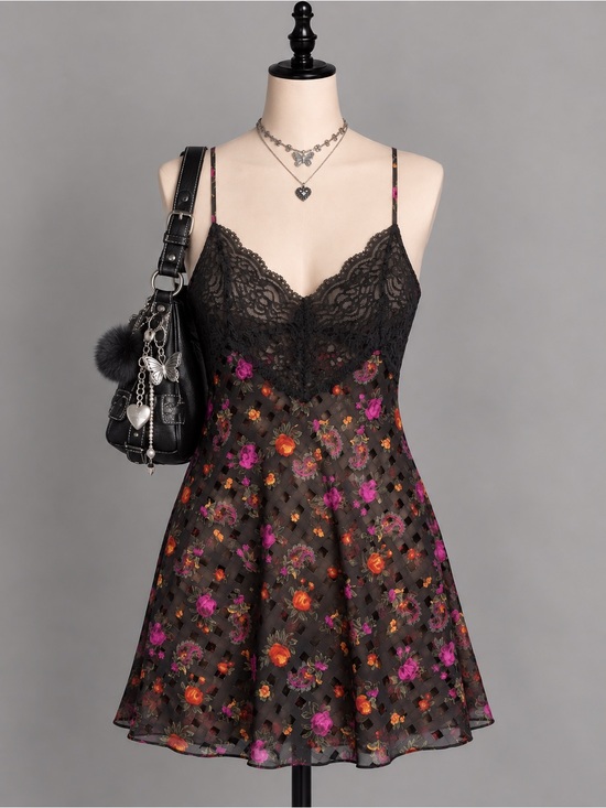 Versailles Other - Versailles Vintage Floral Lace Camisole Slip Dress Y-Back Mesh Lace Trim